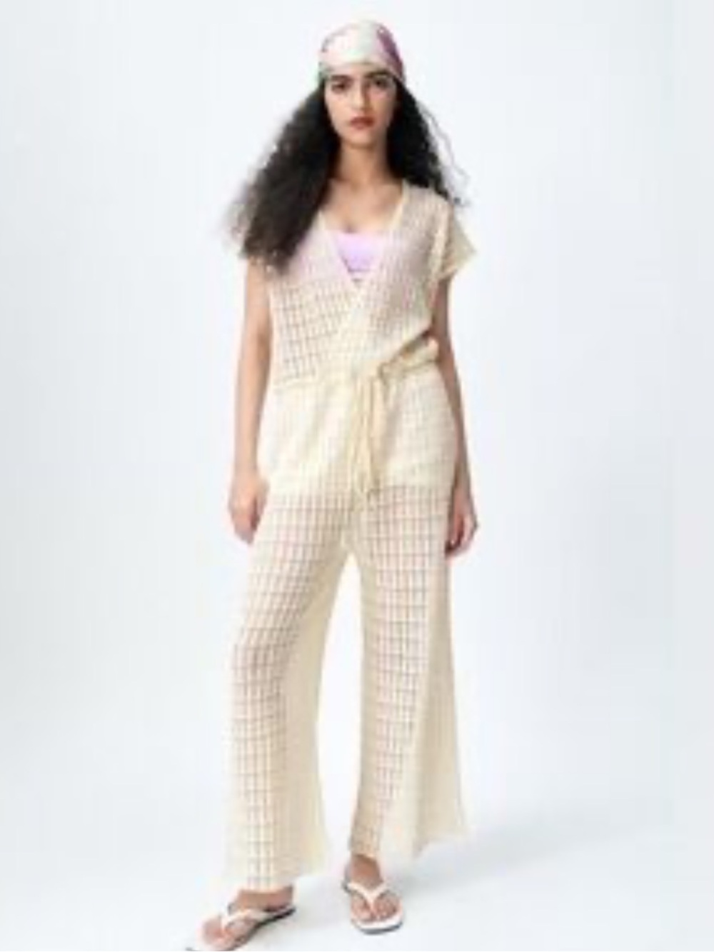 Zara Crochet Knit Jumpsuit NWT Small Cream Summer Resortwear Beach